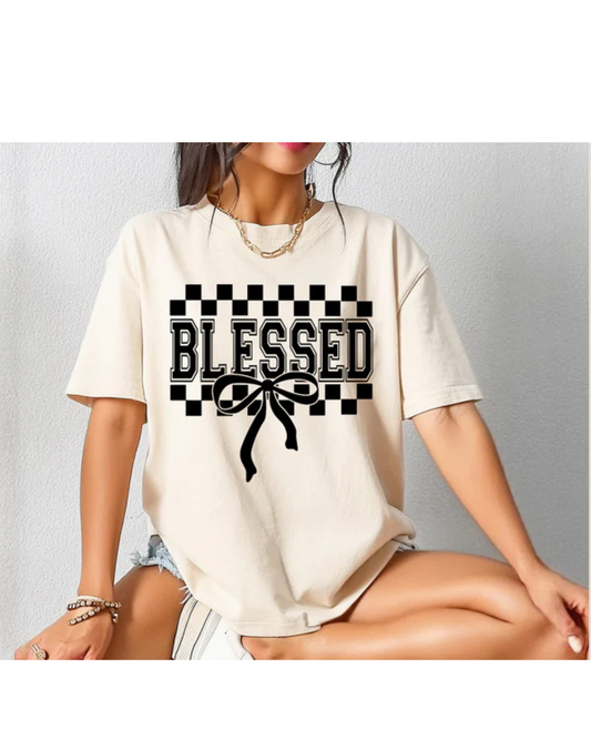 Blessed Checkerboard Bow Tee
